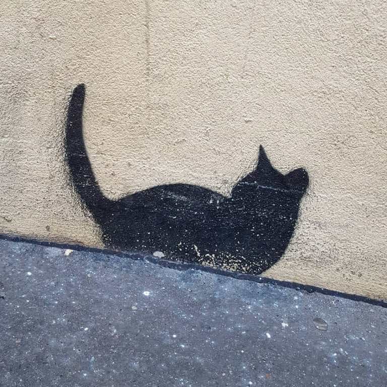 streetart paris pochoir de chat noir