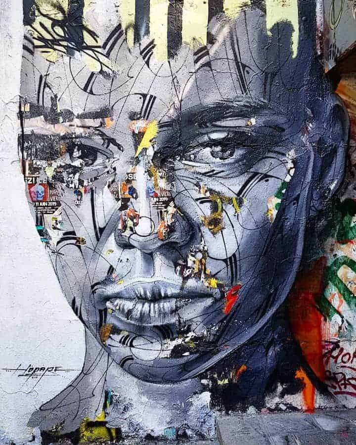 street art paris hopare portrait femme rue chapon